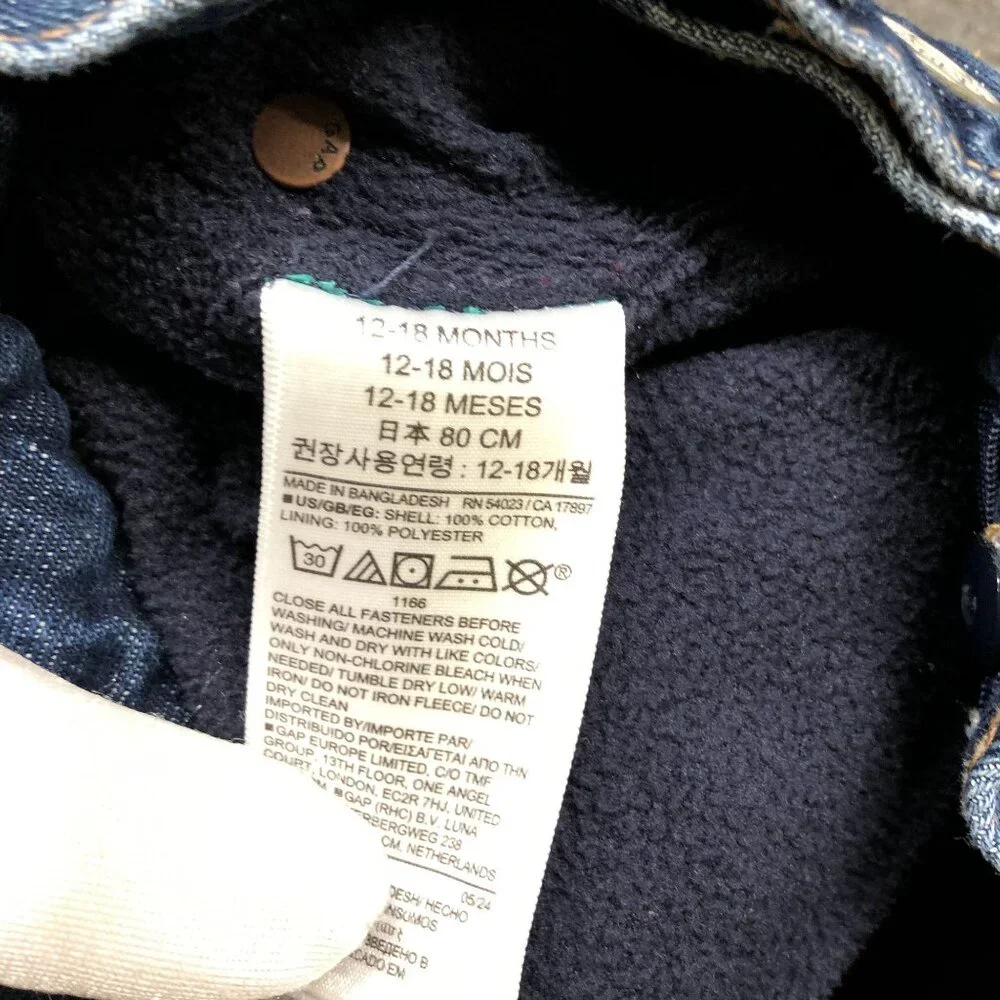 Gap Baby 12-18M‎ Fleece Lined Jeans Blue Dark Wash Winter Insulated